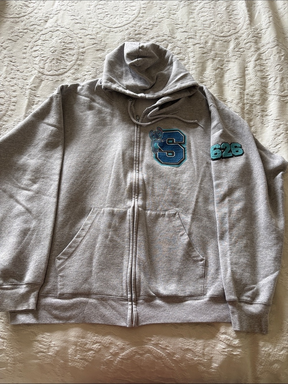 Hanes Unisex Light Gray STITCH Disney Parks Zip Up Hoodie EUC L